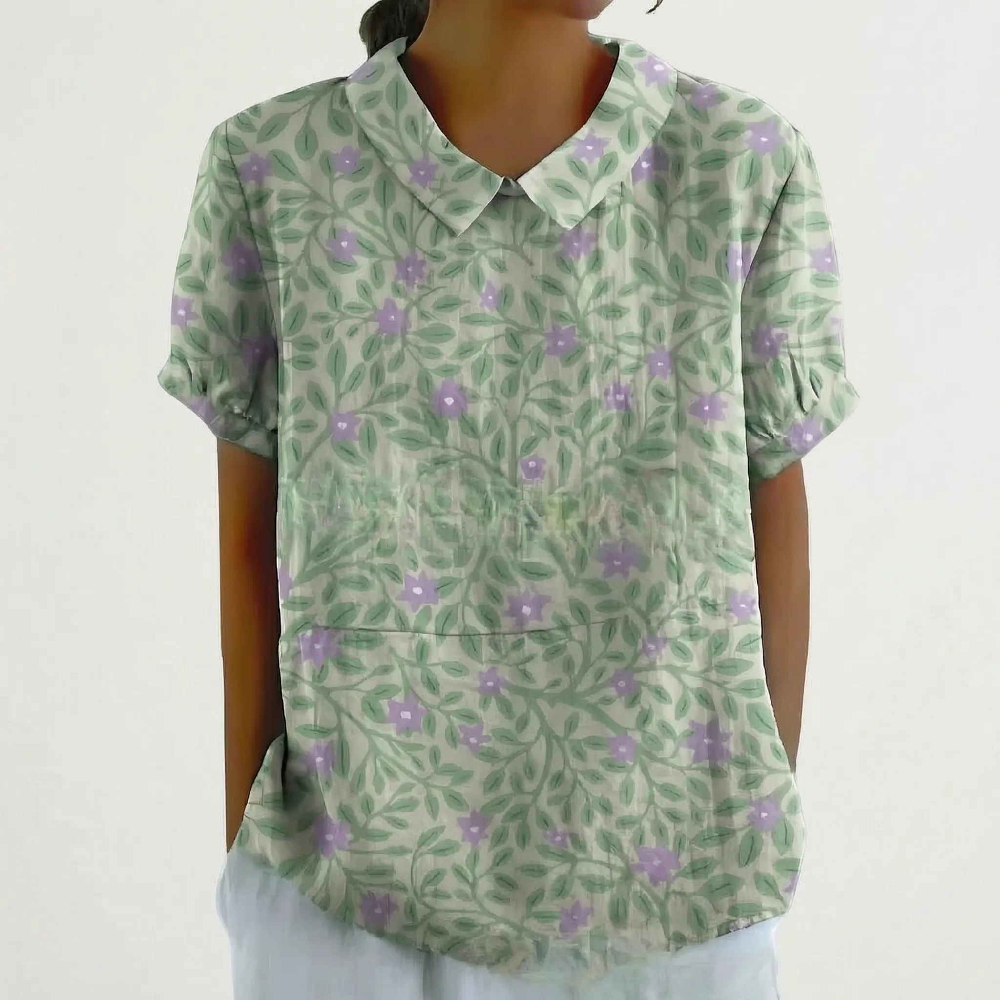 Floralis - Relaxed Fit Floral Collared Blouse