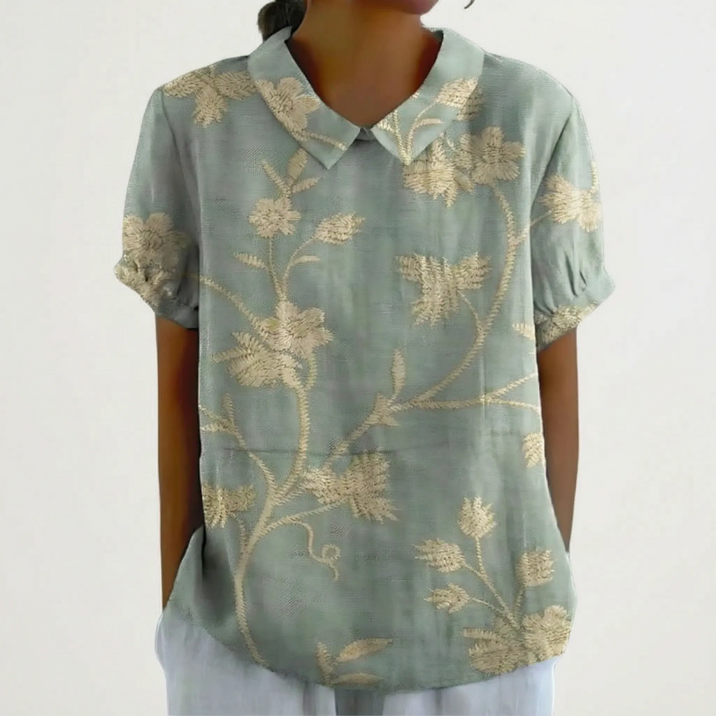 Floralis - Relaxed Fit Floral Collared Blouse