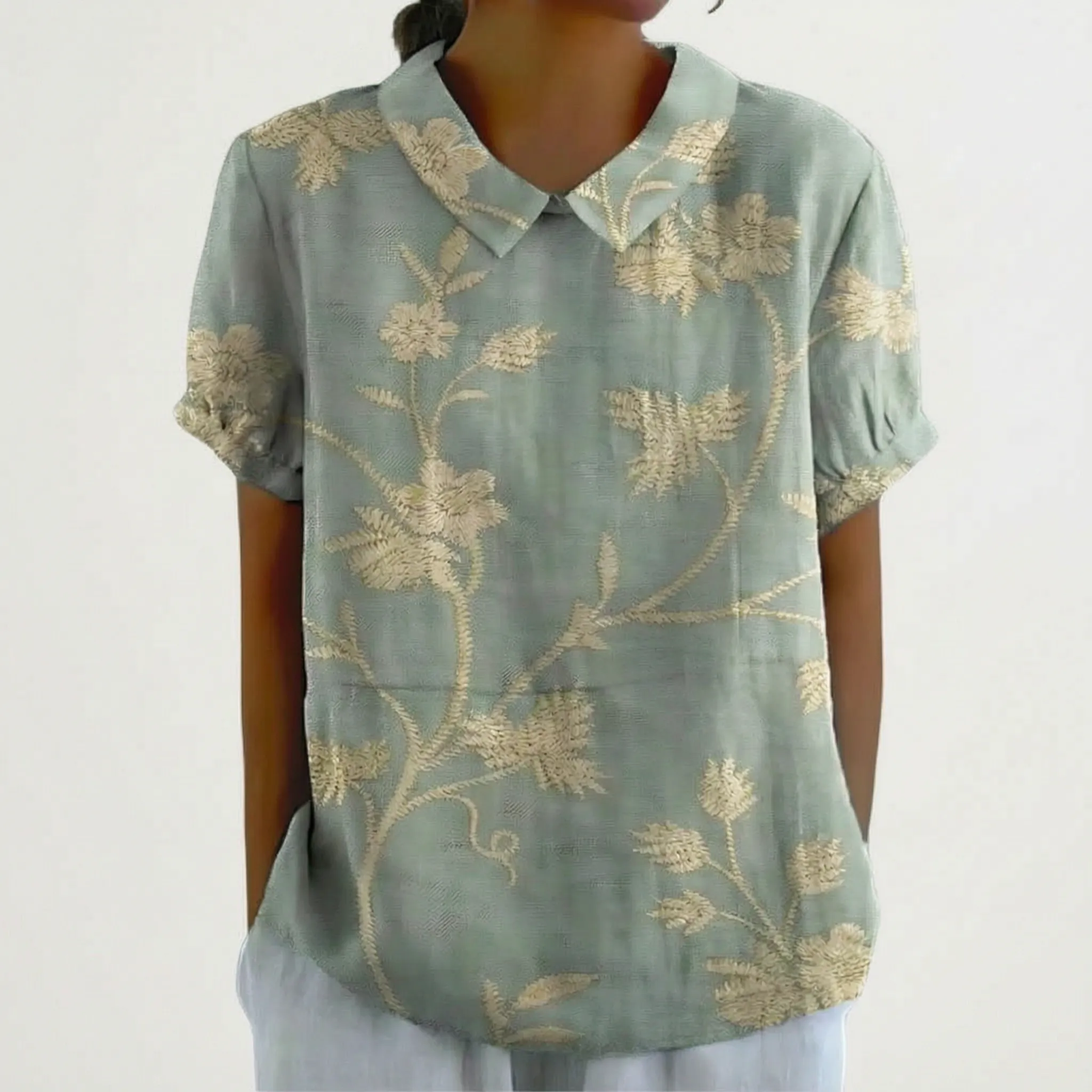 Floralis - Relaxed Fit Floral Collared Blouse