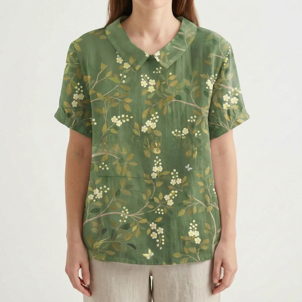 Floralis - Relaxed Fit Floral Collared Blouse