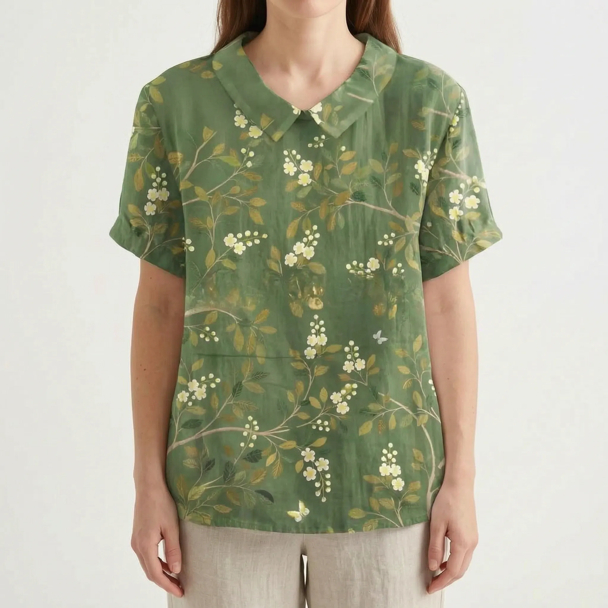 Floralis - Relaxed Fit Floral Collared Blouse