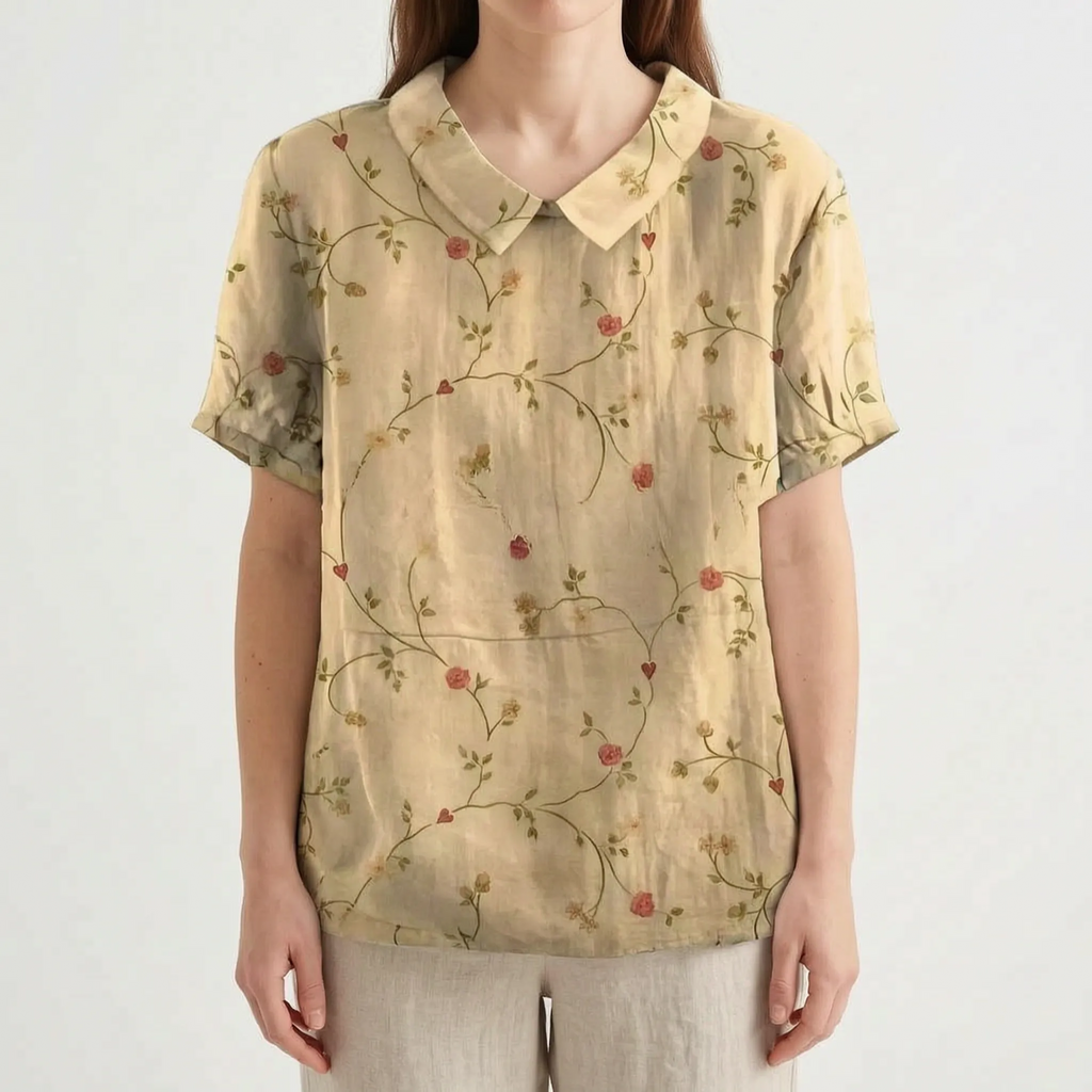 Floralis - Relaxed Fit Floral Collared Blouse
