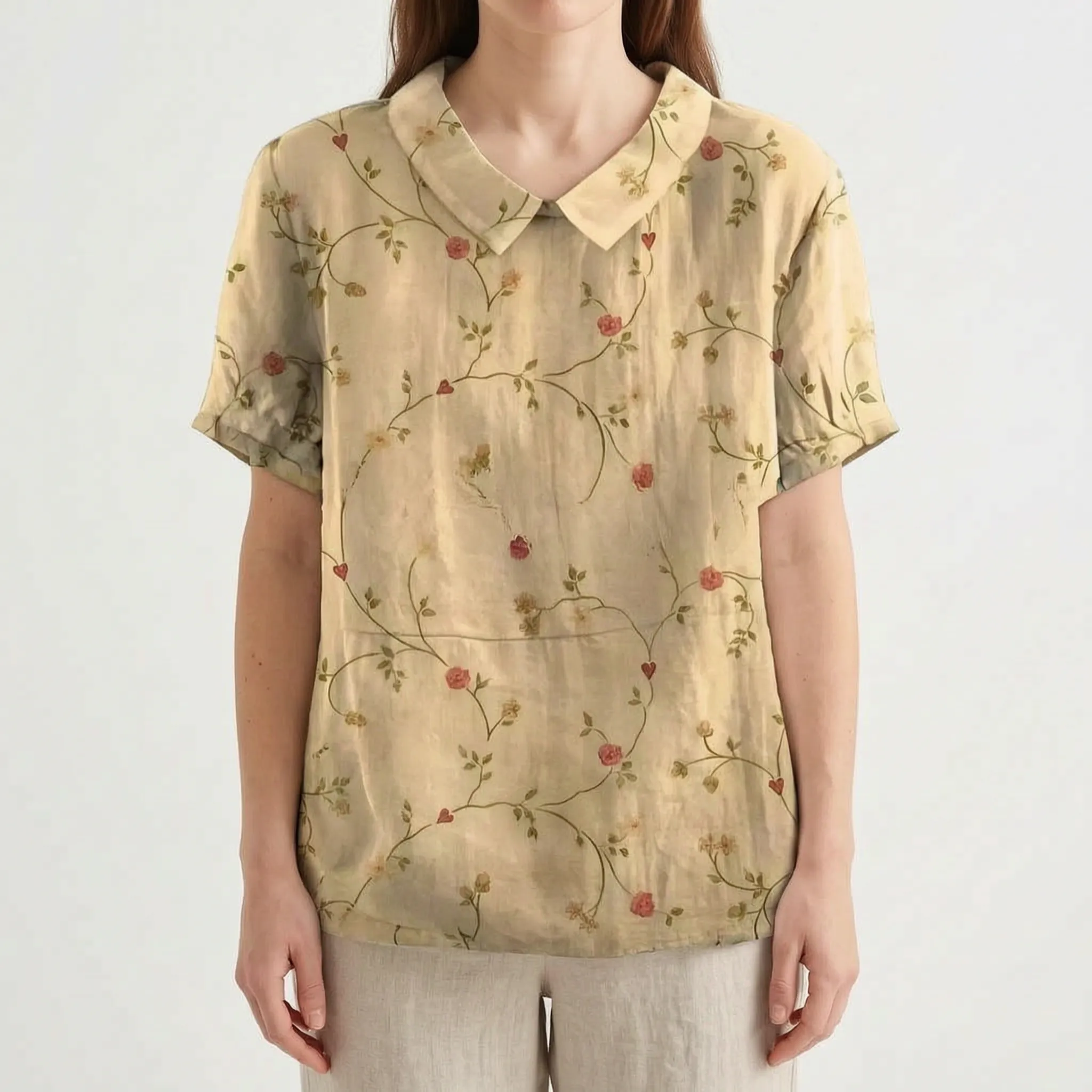 Floralis - Relaxed Fit Floral Collared Blouse