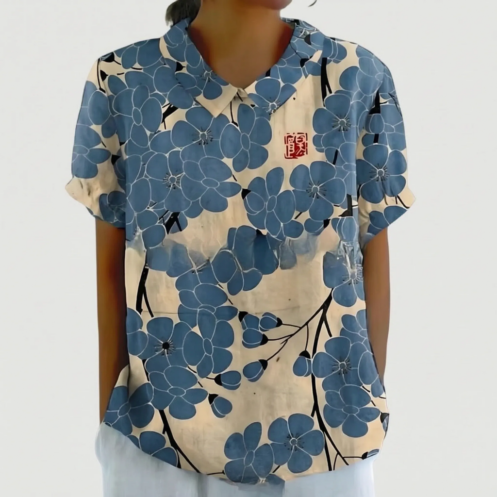 Floralis - Relaxed Fit Floral Collared Blouse