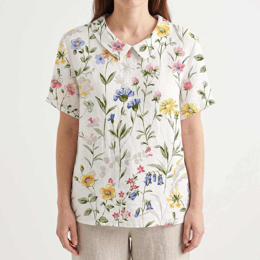 Floralis - Relaxed Fit Floral Collared Blouse