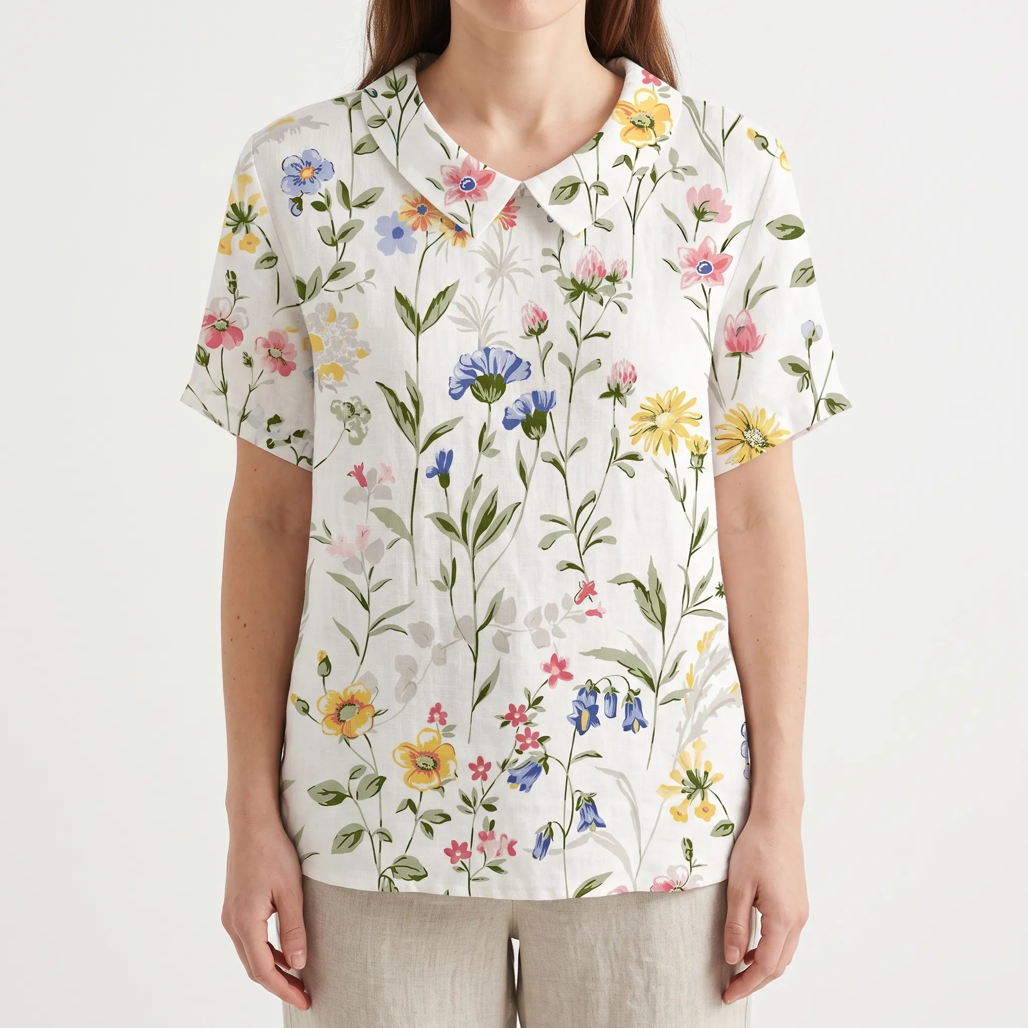 Floralis - Relaxed Fit Floral Collared Blouse