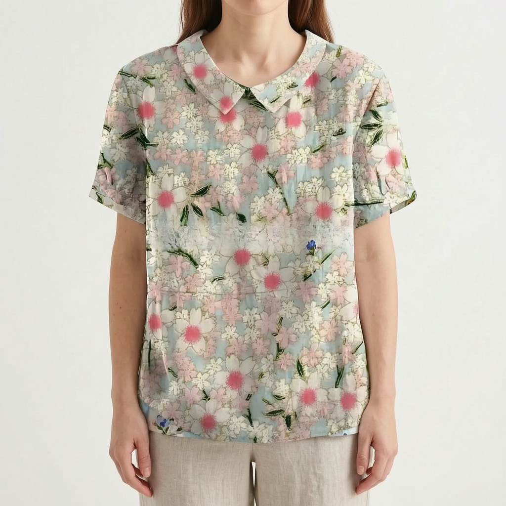 Floralis - Relaxed Fit Floral Collared Blouse