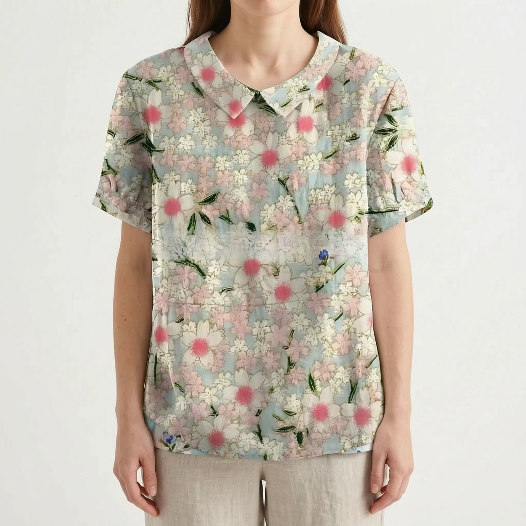Floralis - Relaxed Fit Floral Collared Blouse