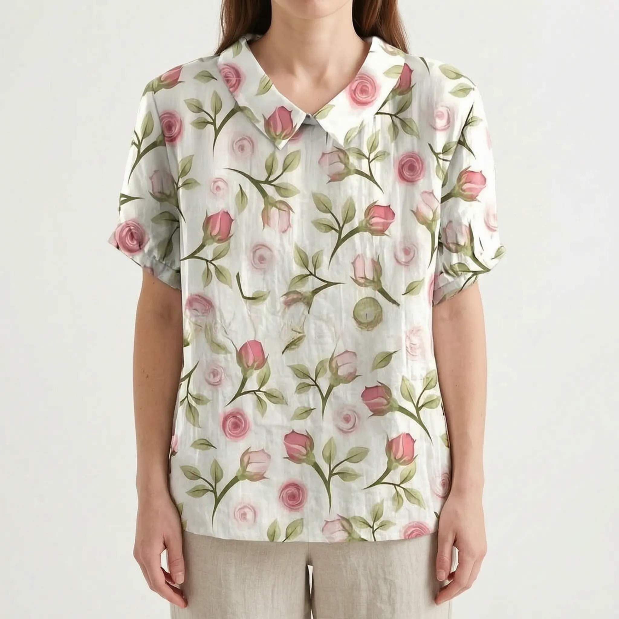 Floralis - Relaxed Fit Floral Collared Blouse