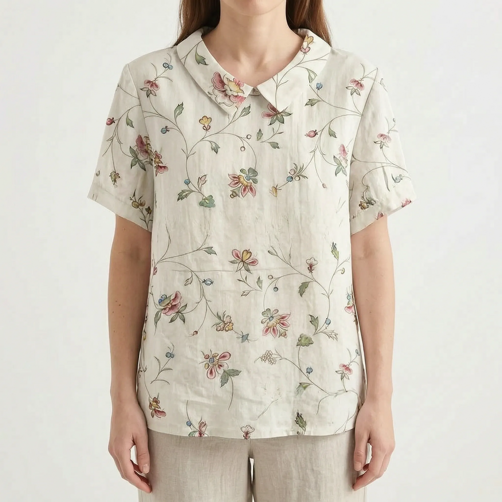 Floralis - Relaxed Fit Floral Collared Blouse