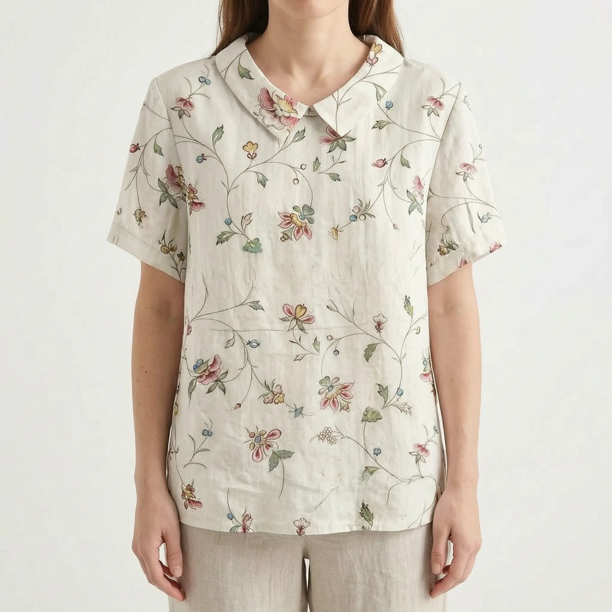 Floralis - Relaxed Fit Floral Collared Blouse