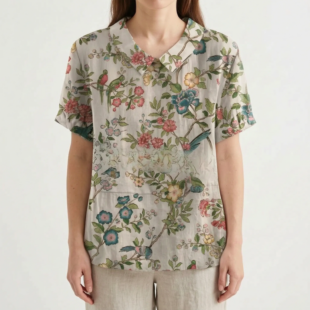 Floralis - Relaxed Fit Floral Collared Blouse