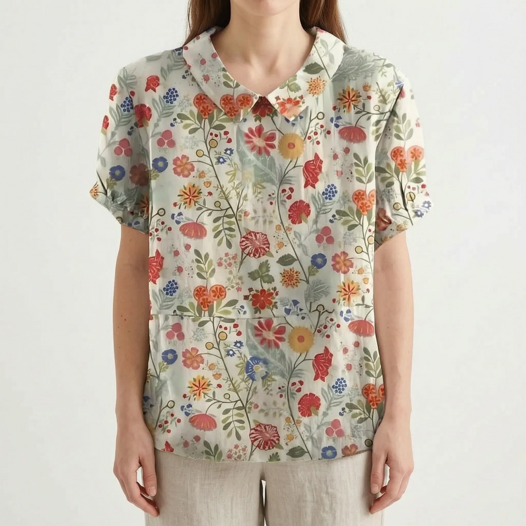 Floralis - Relaxed Fit Floral Collared Blouse