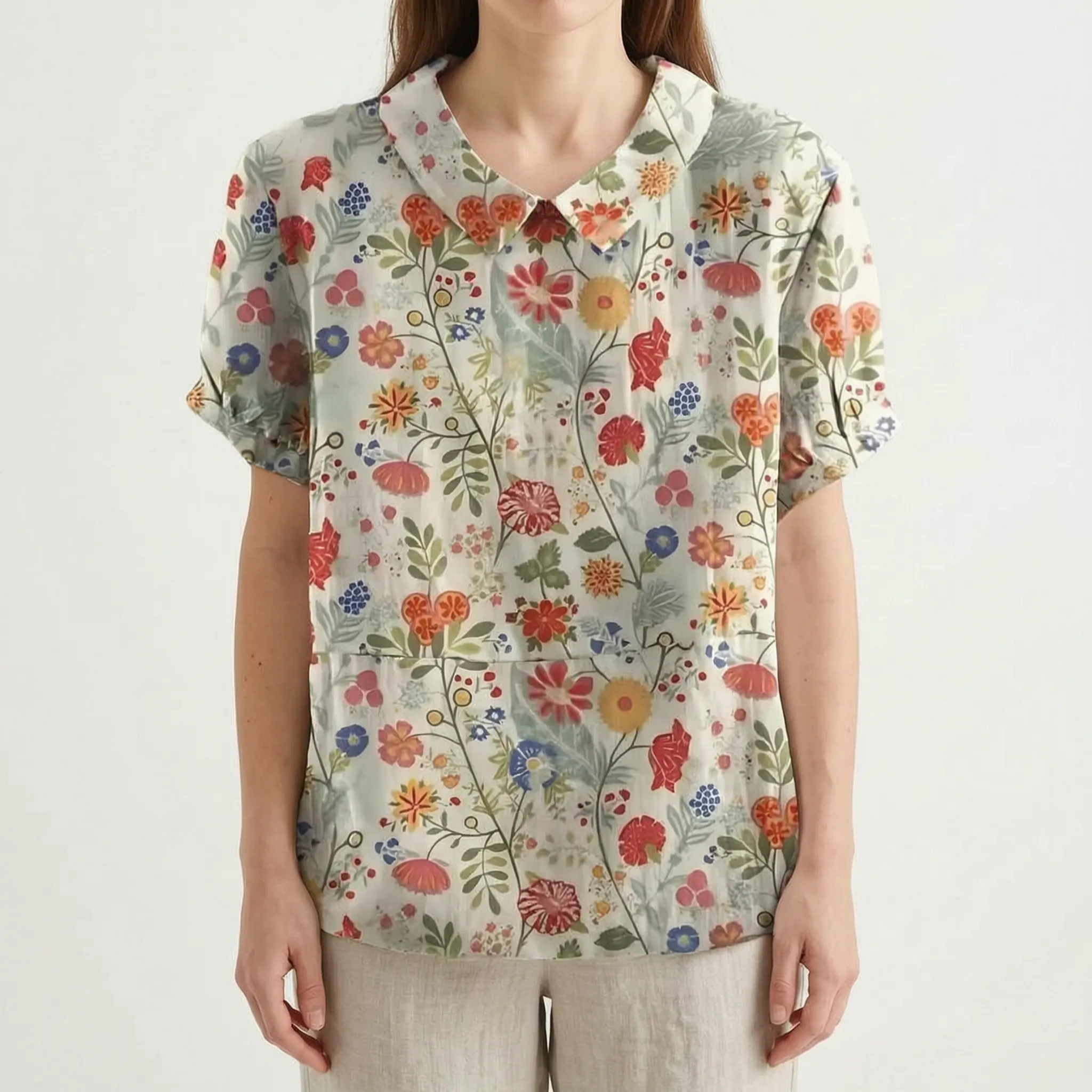 Floralis - Relaxed Fit Floral Collared Blouse