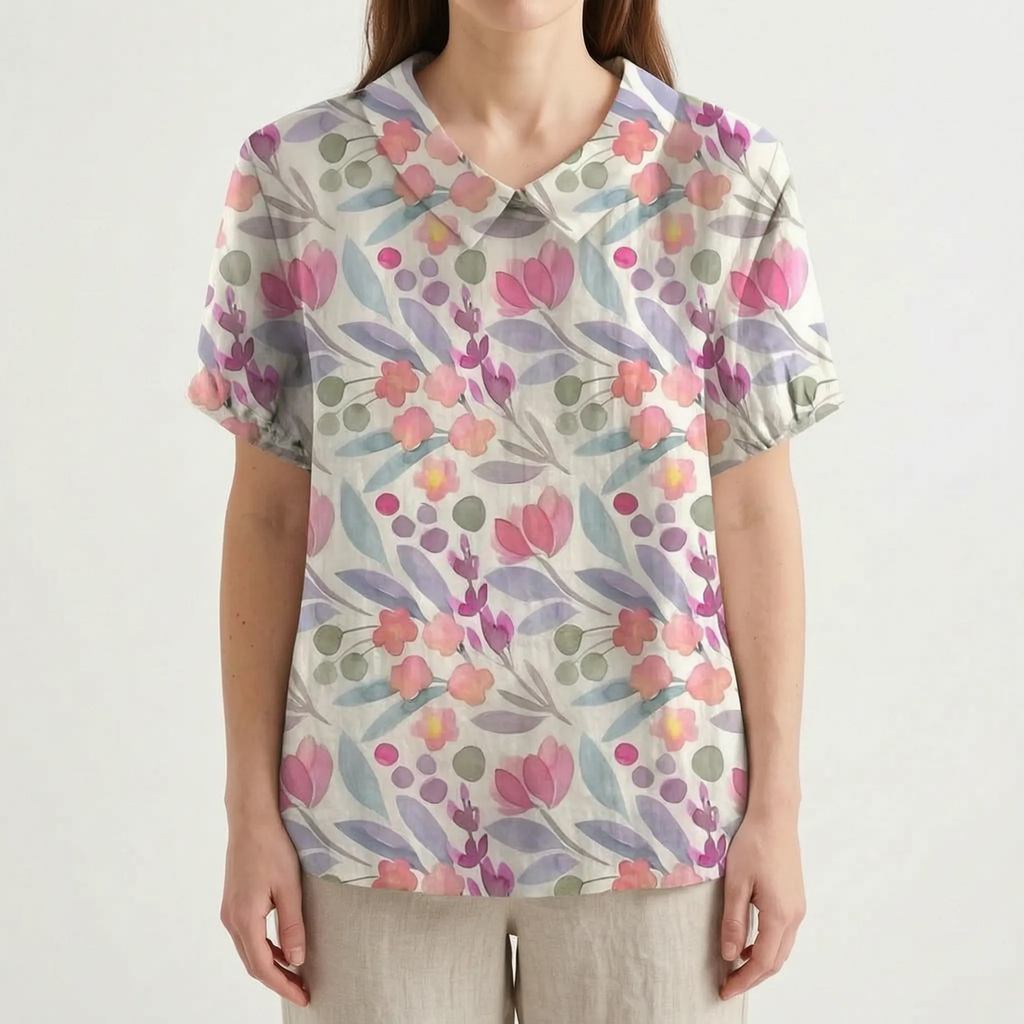 Floralis - Relaxed Fit Floral Collared Blouse