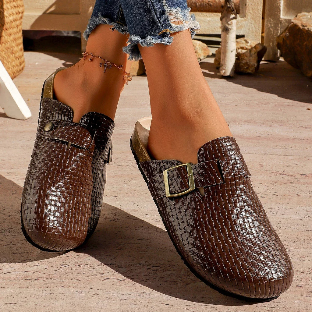 Greta | Women's Textured Buckle Clogs