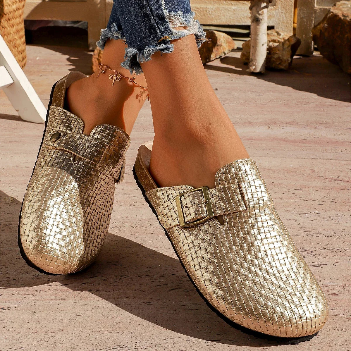 Greta | Women's Textured Buckle Clogs