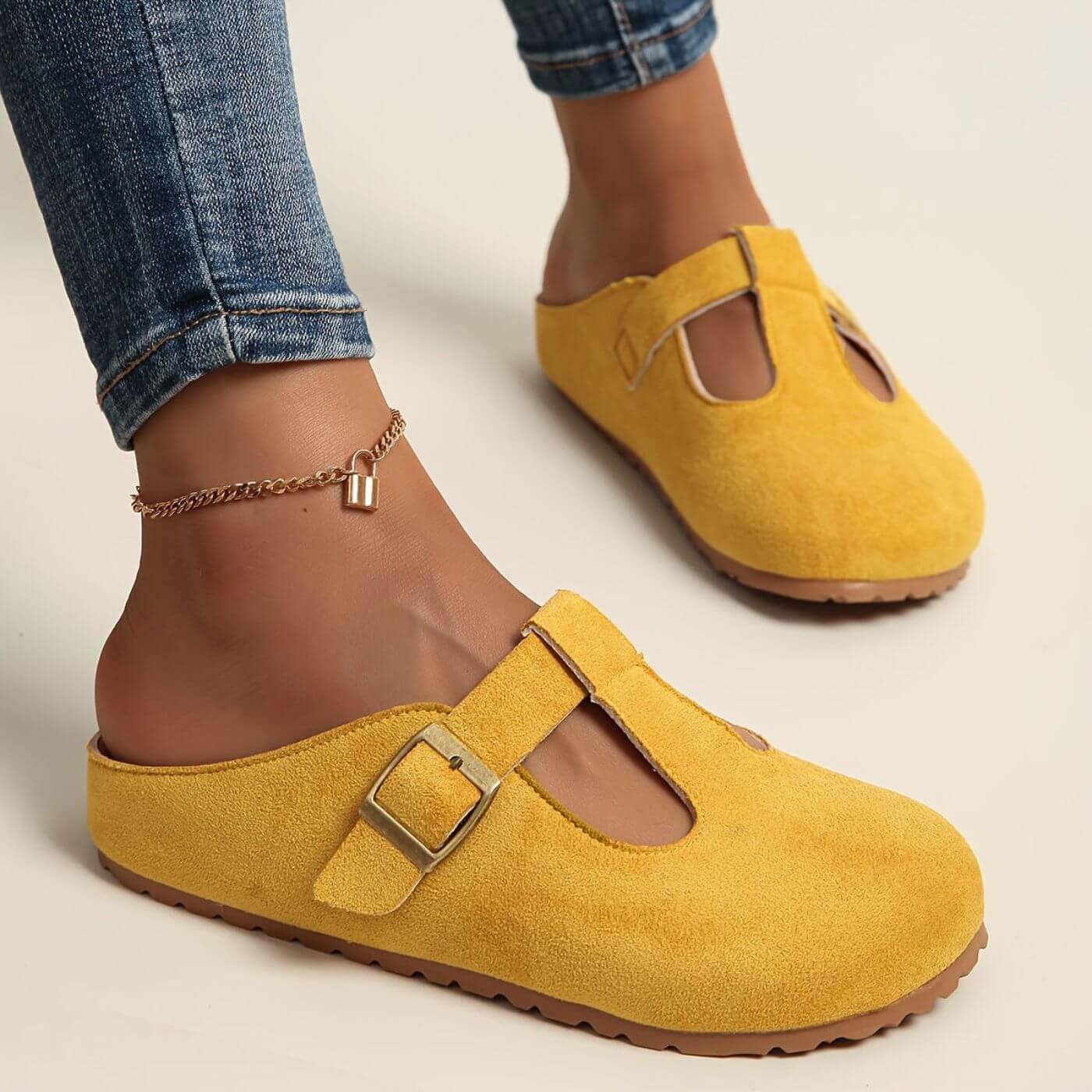 Idalia | Women's Suede Clogs with Buckle Detail