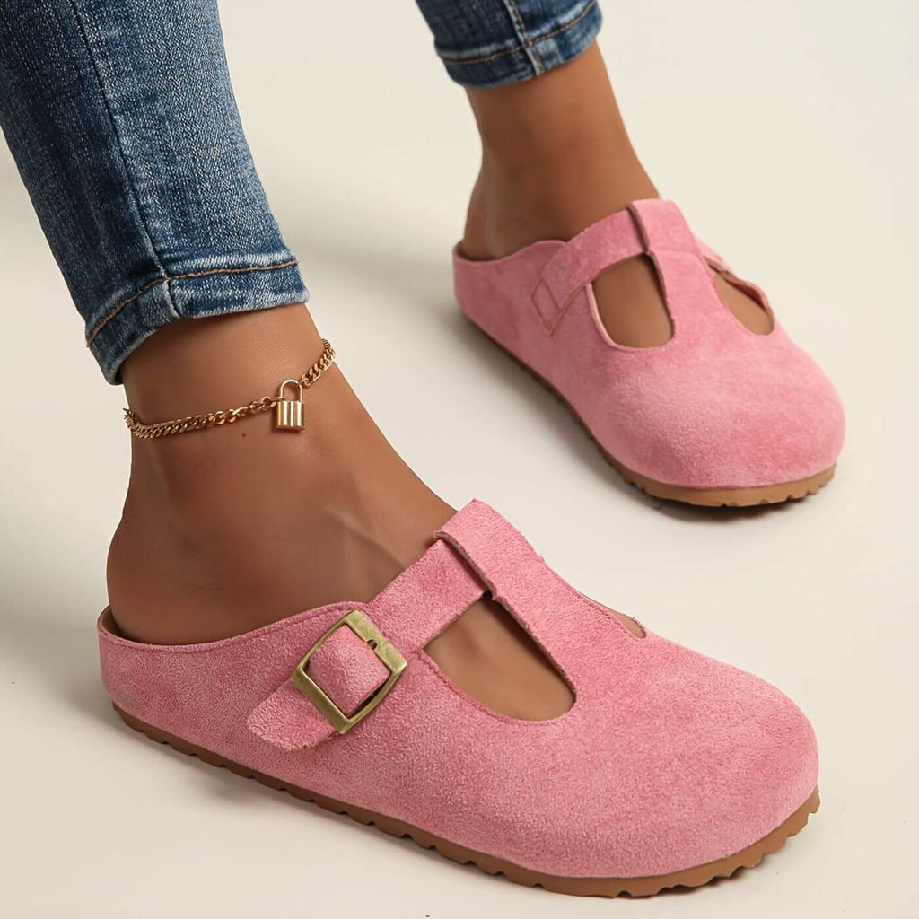 Idalia | Women's Suede Clogs with Buckle Detail