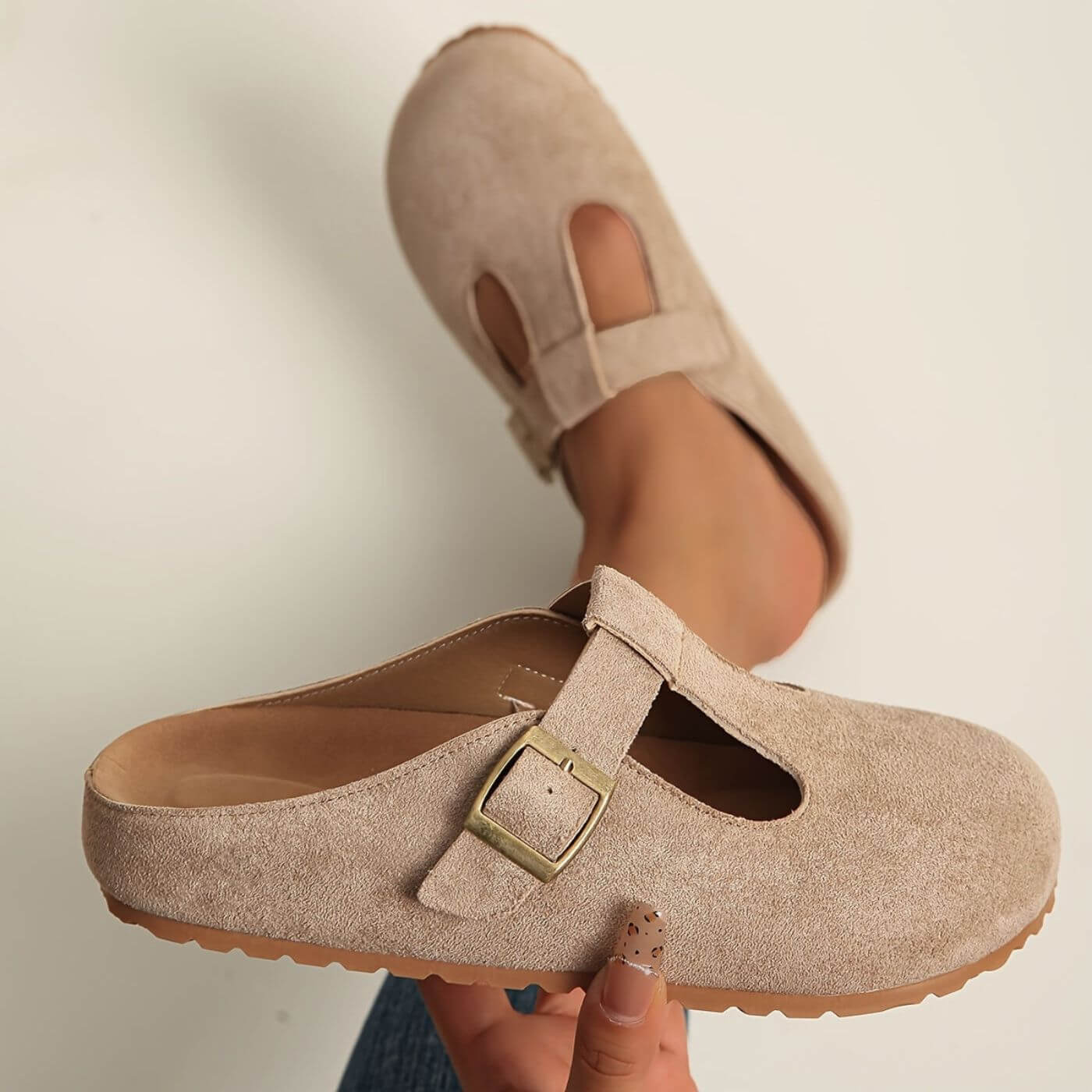 Idalia | Women's Suede Clogs with Buckle Detail