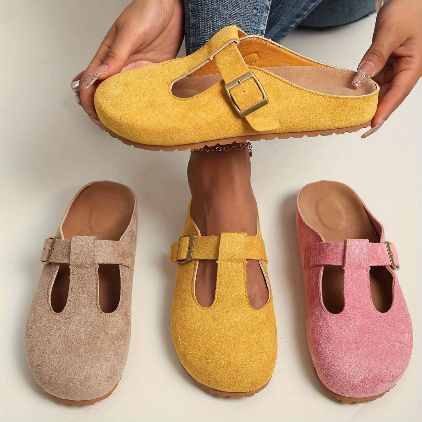 Idalia | Women's Suede Clogs with Buckle Detail
