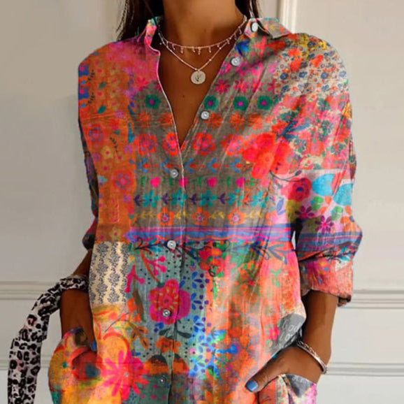Imogen | Women's Vibrant Floral Blouse with Button-Down Detail