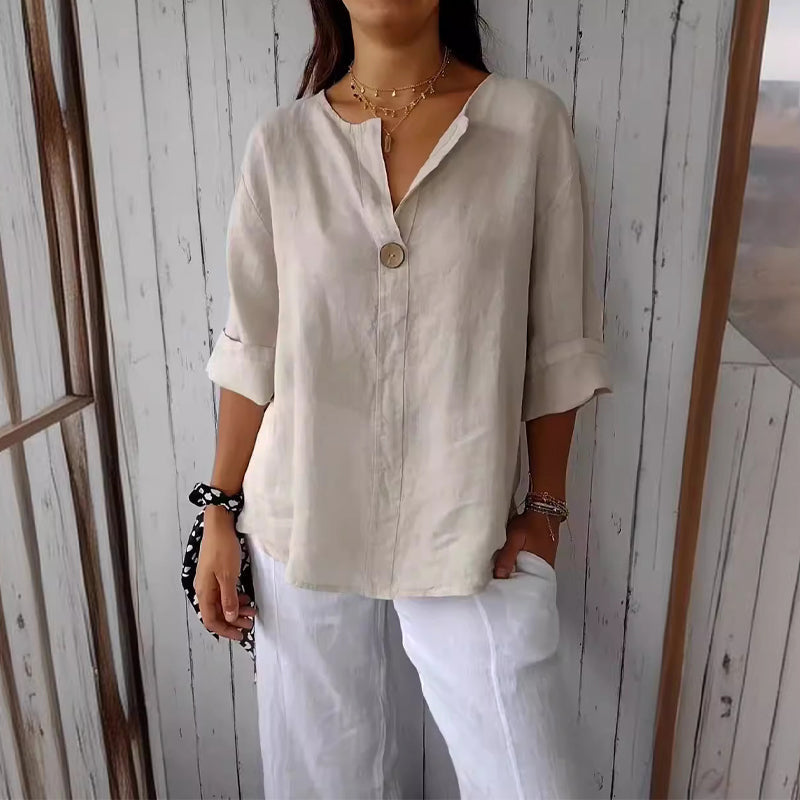 Isla | Women's Casual Linen Blouse with Button Detail