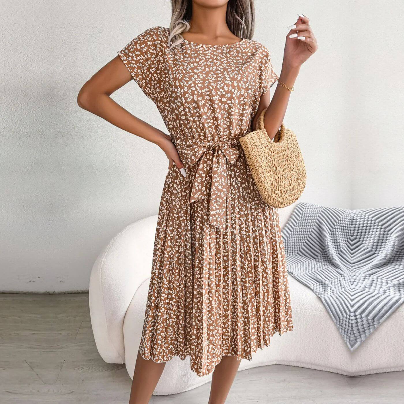 Sanne | Women's Floral Midi Sundress with Tie Waist
