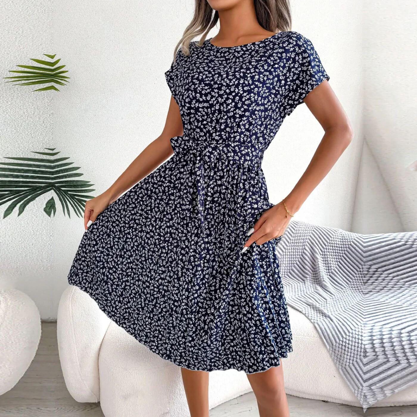 Sanne | Women's Floral Midi Sundress with Tie Waist