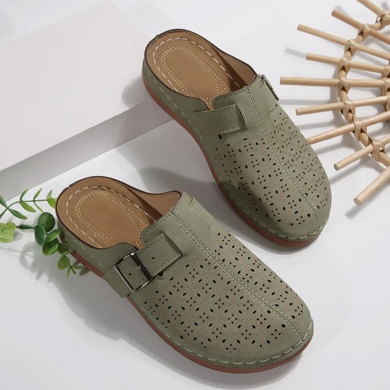 Kiera | Women's Perforated Clogs with Buckle Detail