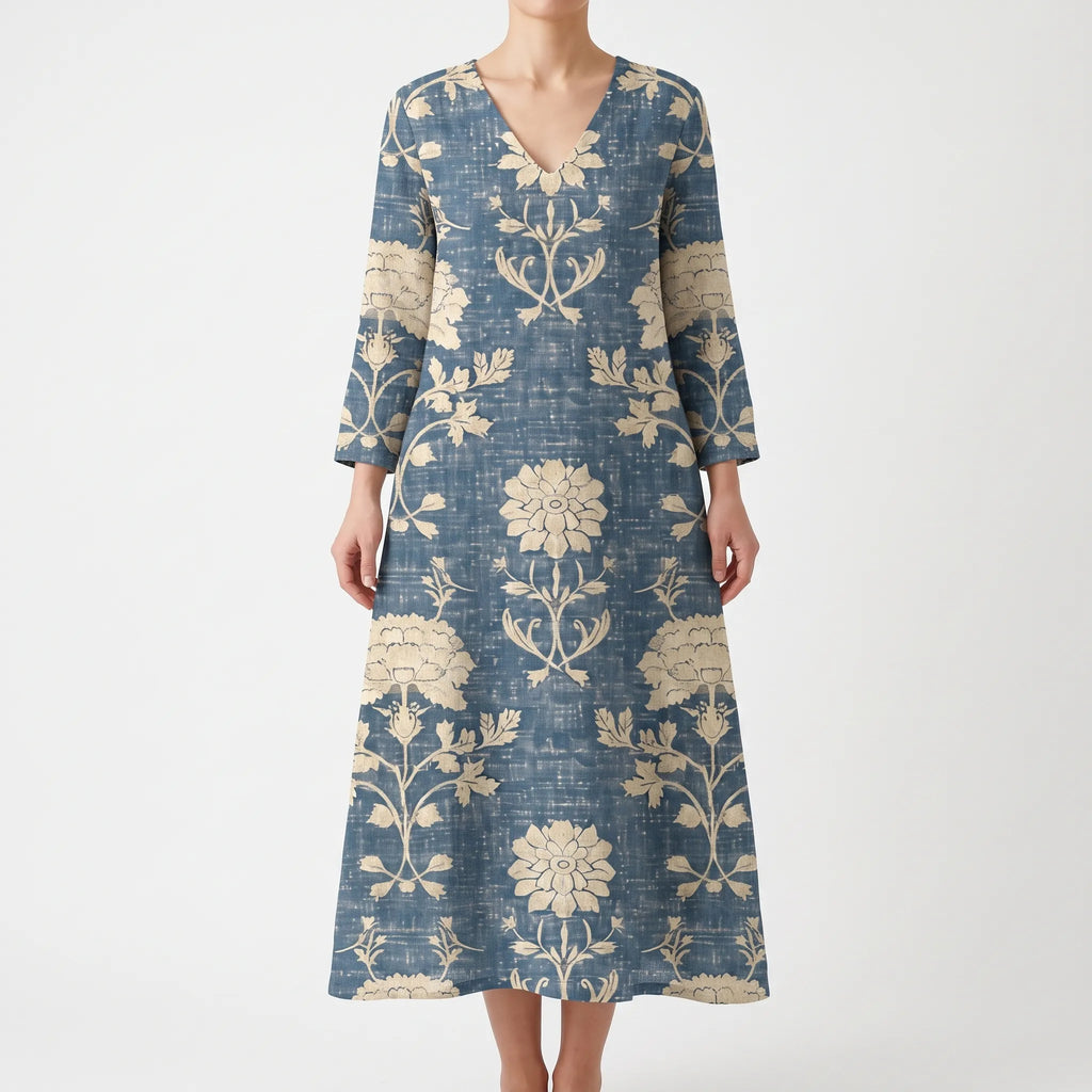 Kynova - Relaxed Botanical Print Midi Dress