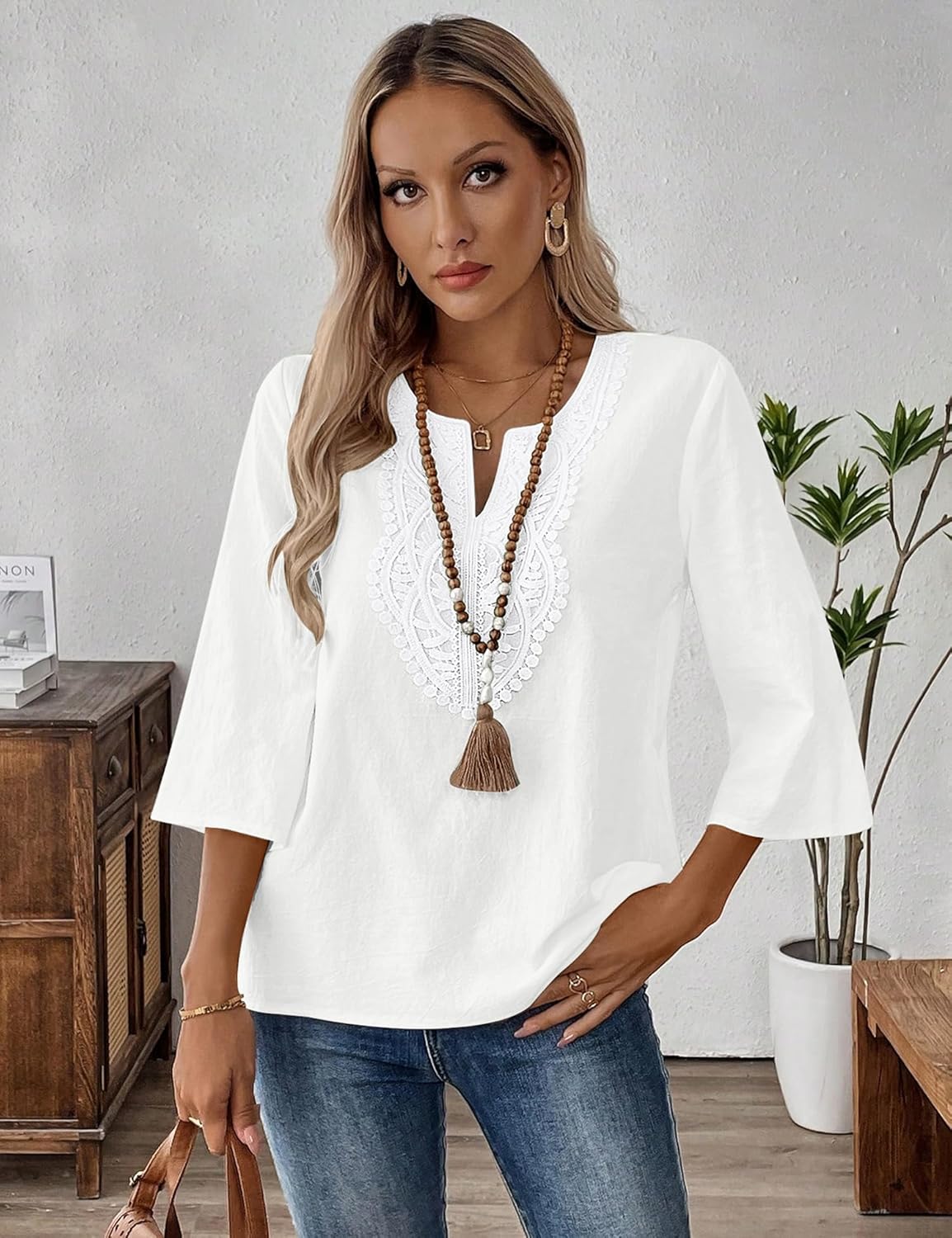 Lennox | Women's Stylish Embroidered Blouse with 3/4 Sleeves