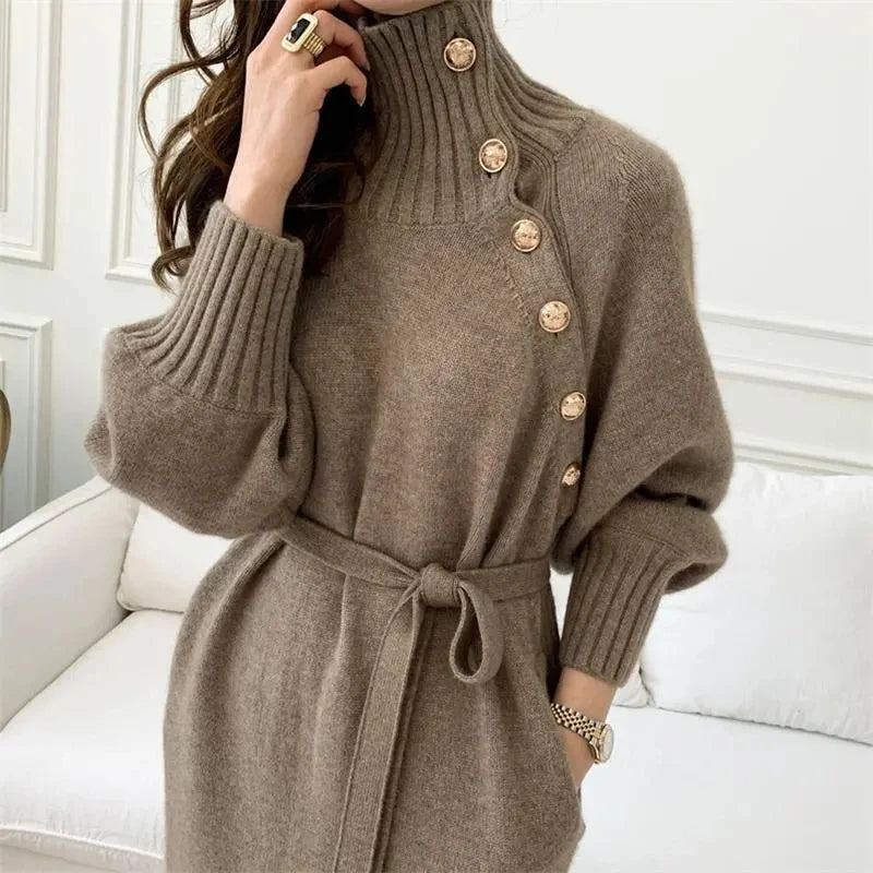 Lorelei | Women's Long Sleeve Sweater Dress with Button Detail