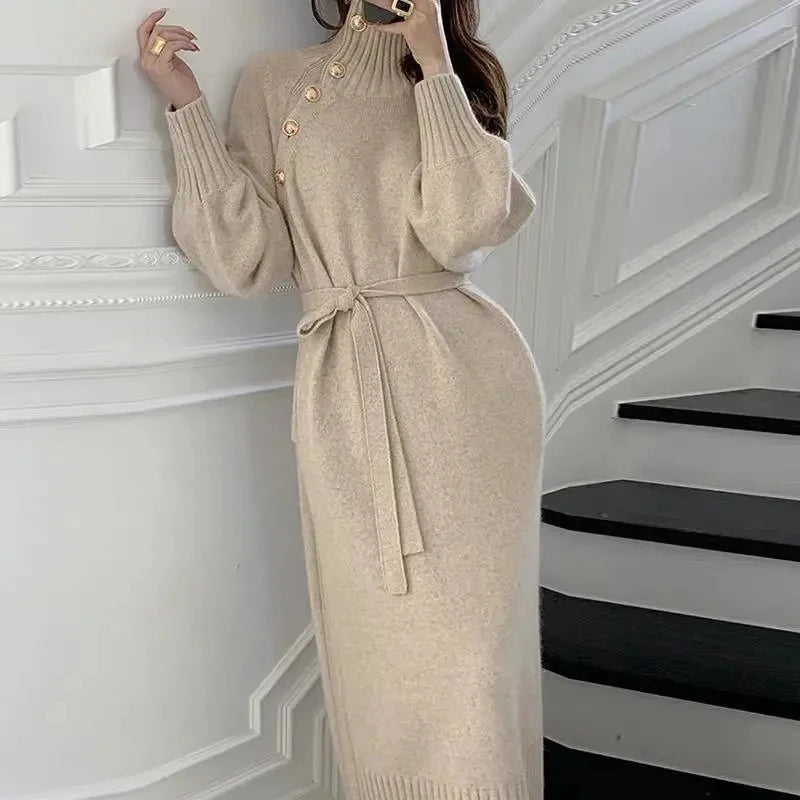 Lorelei | Women's Long Sleeve Sweater Dress with Button Detail