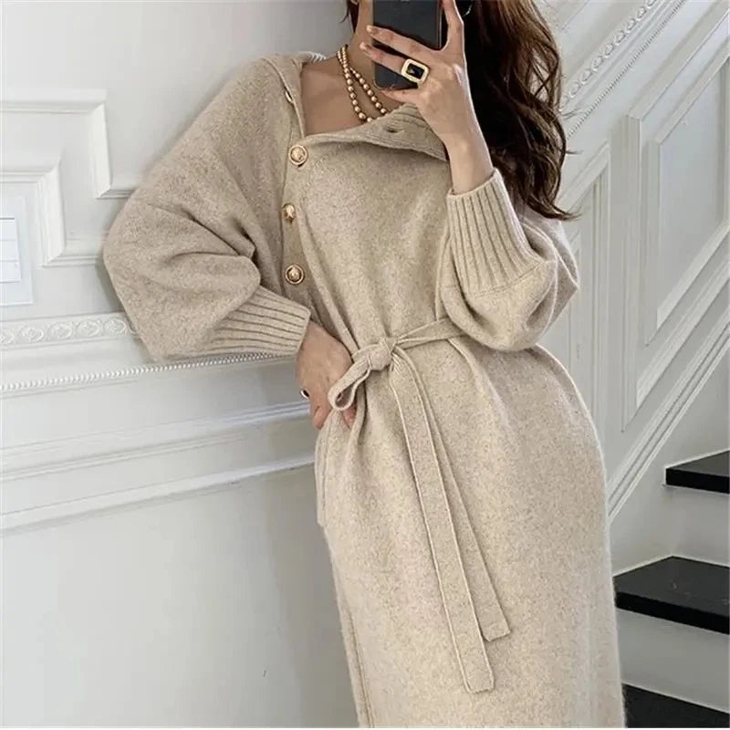 Lorelei | Women's Long Sleeve Sweater Dress with Button Detail