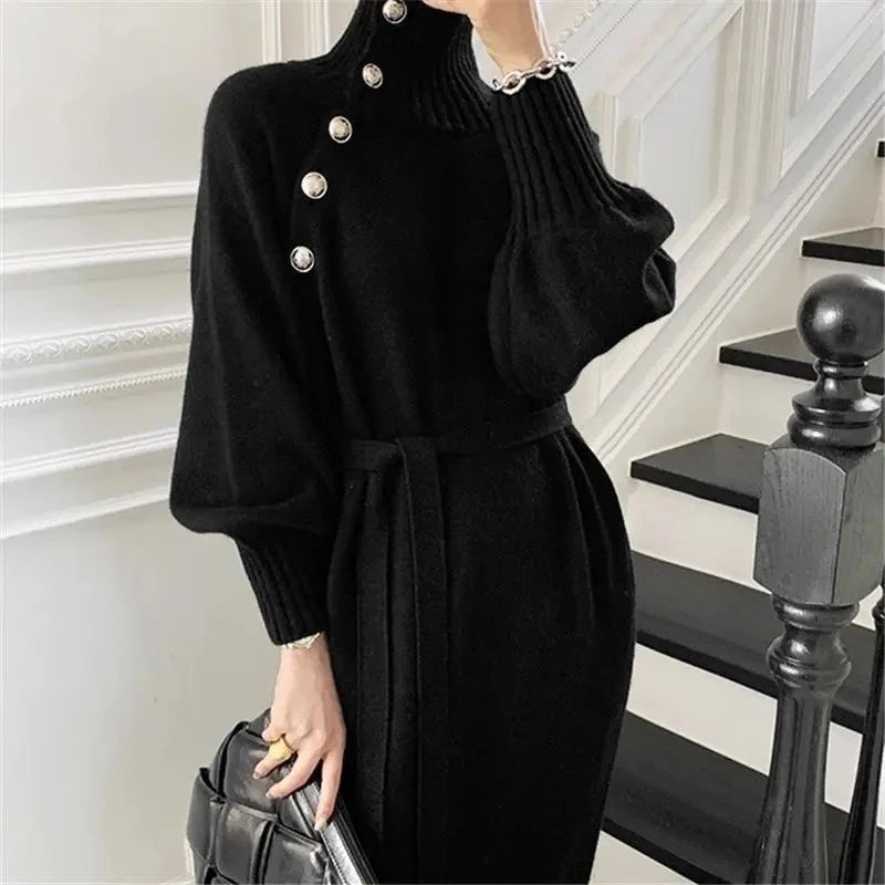 Lorelei | Women's Long Sleeve Sweater Dress with Button Detail