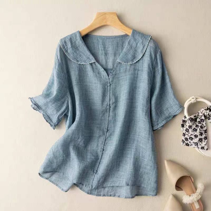 Lydia | Women's Casual Linen Blouse with Ruffled Sleeves