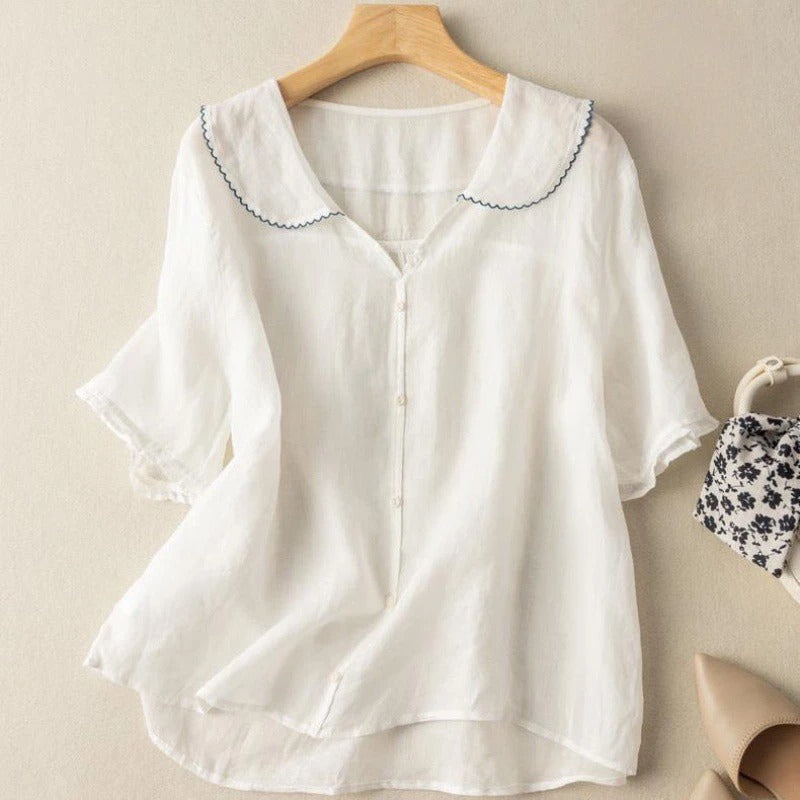 Lydia | Women's Casual Linen Blouse with Ruffled Sleeves