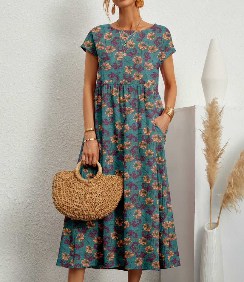 Amara | Women's Floral Maxi Dress with Short Sleeves