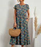 Amara | Women's Floral Maxi Dress with Short Sleeves