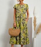 Amara | Women's Floral Maxi Dress with Short Sleeves