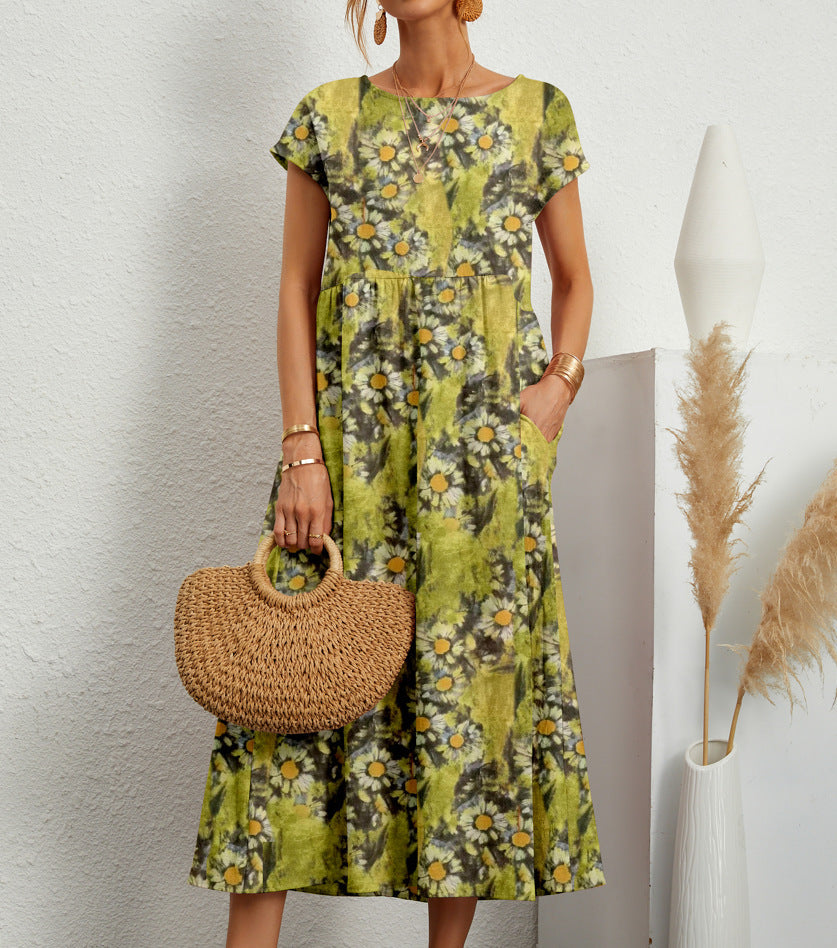 Amara | Women's Floral Maxi Dress with Short Sleeves