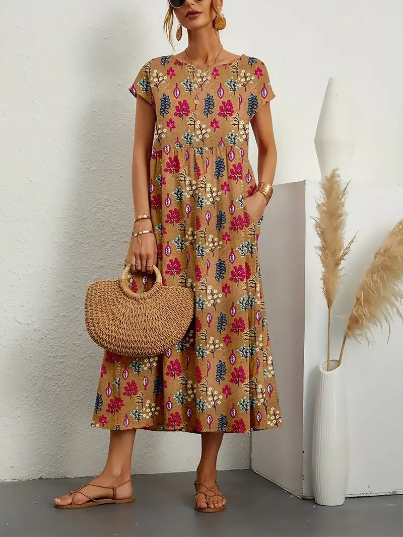 Amara | Women's Floral Maxi Dress with Short Sleeves