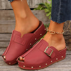 Maisie | Women's Peep-Toe Studded Clogs with Buckle Strap