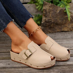 Maisie | Women's Peep-Toe Studded Clogs with Buckle Strap