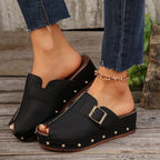 Maisie | Women's Peep-Toe Studded Clogs with Buckle Strap