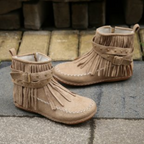 Marlowe - Women's Fringed Ankle Boots with Buckle Strap