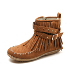 Marlowe - Women's Fringed Ankle Boots with Buckle Strap