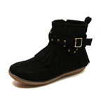Marlowe - Women's Fringed Ankle Boots with Buckle Strap