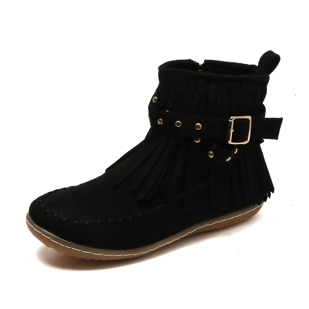 Marlowe - Women's Fringed Ankle Boots with Buckle Strap